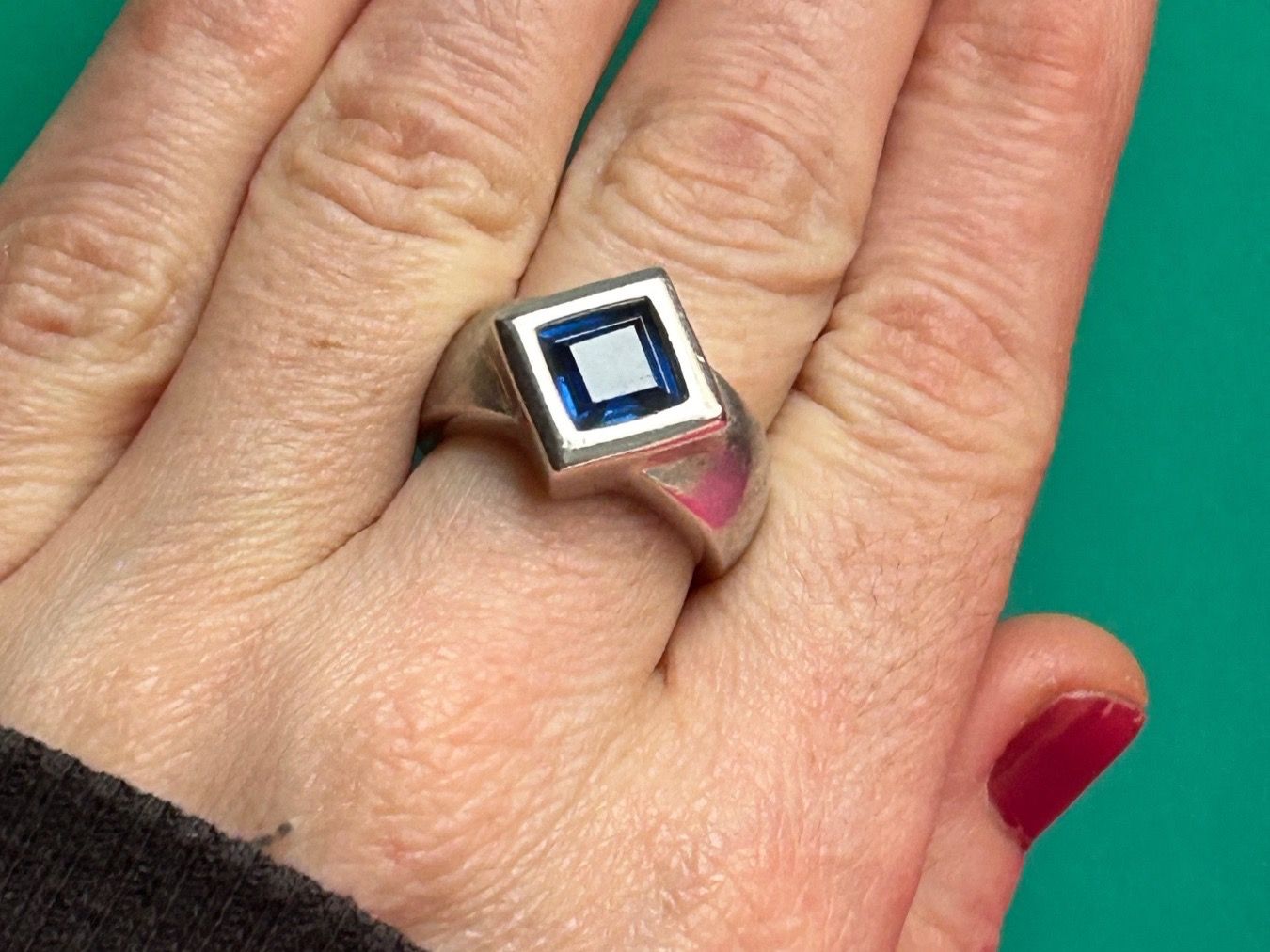 Anelli: Silberring Blau im Quadrat (56) – Usato da Laufen venduto da Bellebellezza 7