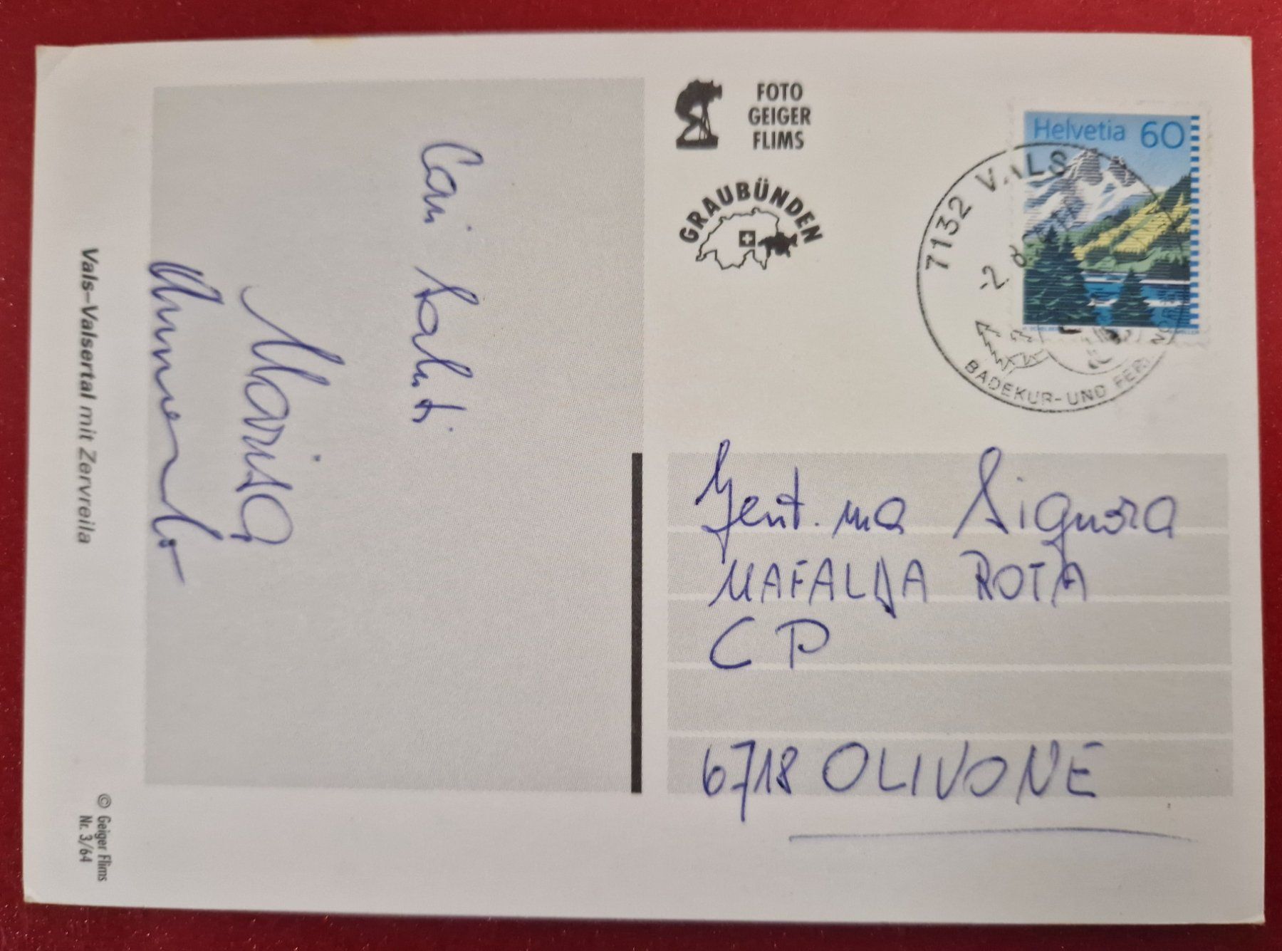 Cartoline postali: Gruss aus Vals-Valsertal 1994 – Usato da Melchnau venduto da Arthurius 1