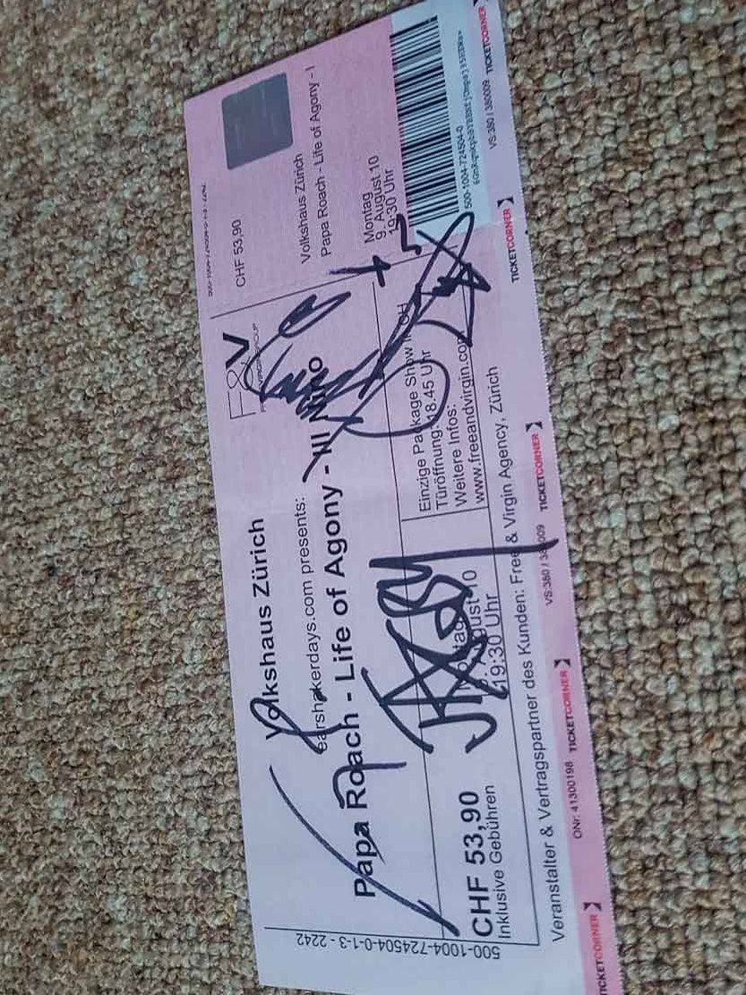 Autogramme: Papa Roach - Autogramm auf Ticket – Gebraucht aus Kaisten von Simpsons4