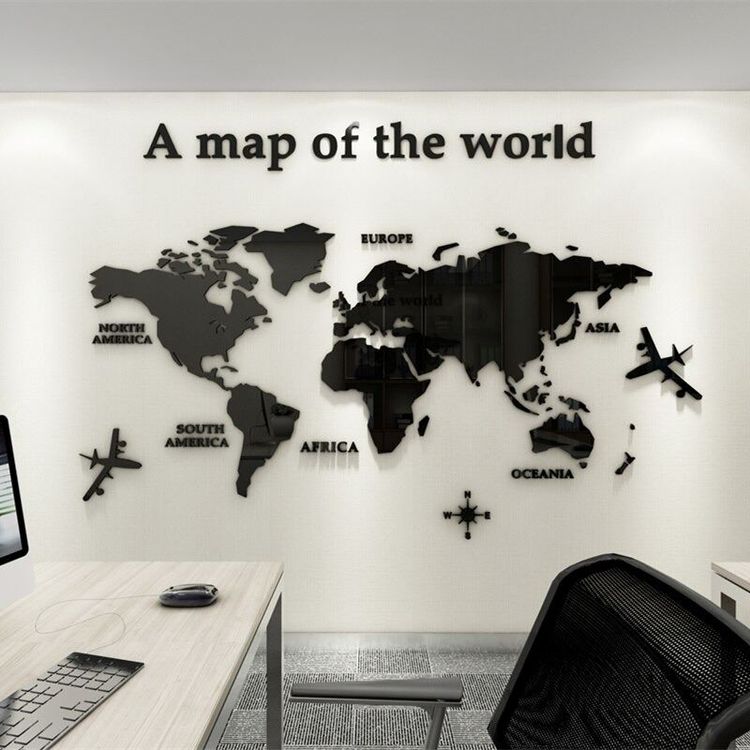 Weltkarte zum kleben in schwarz NEU