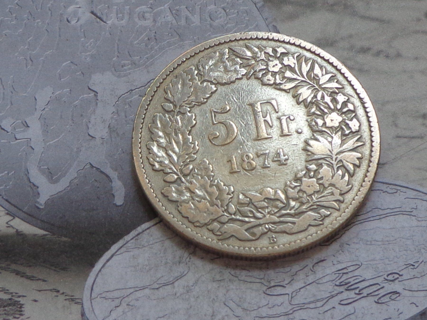 Toutes les monnaies: 5 Fr. 1874 B ( Bern sans le point version plus rare) – D'occasion à Pully par UCA01