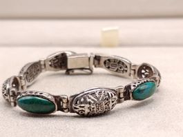 Vintage 925er Silber Unisex Armband mit Natur Türkise Top