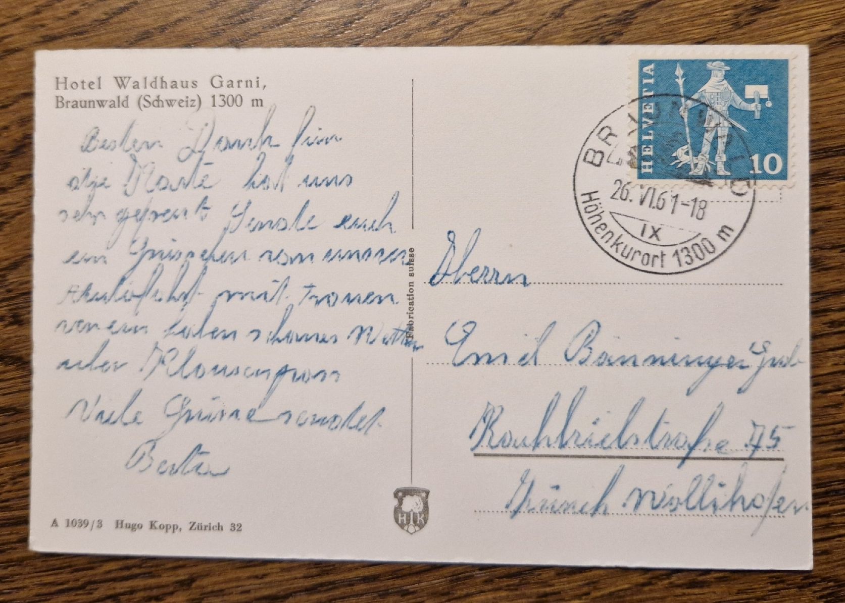 Cartoline postali: Hotel Waldhaus Garni, Braunwald 1961 – Usato da Ebikon venduto da Donar50 1
