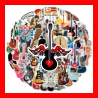 50 tlg Stickerset Gitarren E-Gitarre Bass Band Rock Jazz