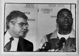 Pressefoto, Basketball - Ikone, Magic Johnson in Genf