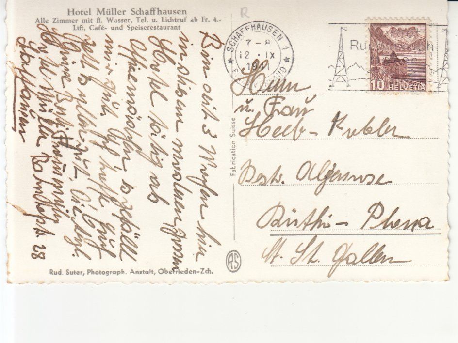 Cartoline postali: Schaffhausen Müller 1941 – Usato da Bürglen TG venduto da StampGraf 1