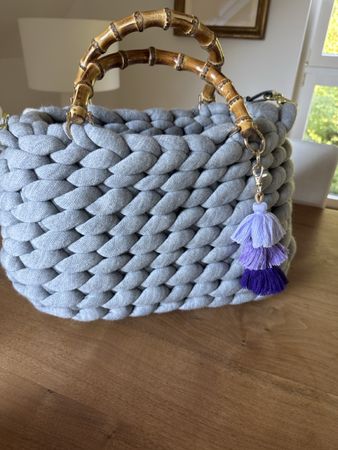 Handtasche grau grob gestrickt mit Bambusgriff neuwertig