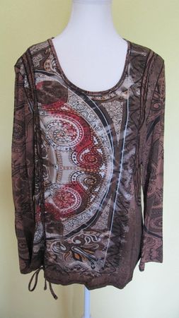 Damen Langarmshirt braun mit Muster von Bonita, Gr. L