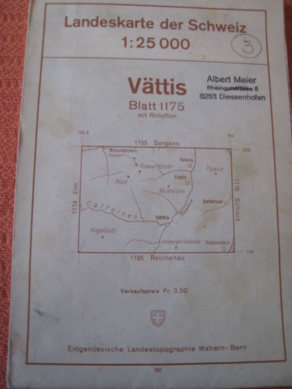 Landkarten & Atlanten: Landeskarte der Schweiz Vättis – Gebraucht aus Lohn-Ammannsegg von elch_55