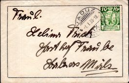 LIECHTENSTEIN VADUZ 1935 BELEG MIT 10 RP SCHLOSS VADUZ-AB130
