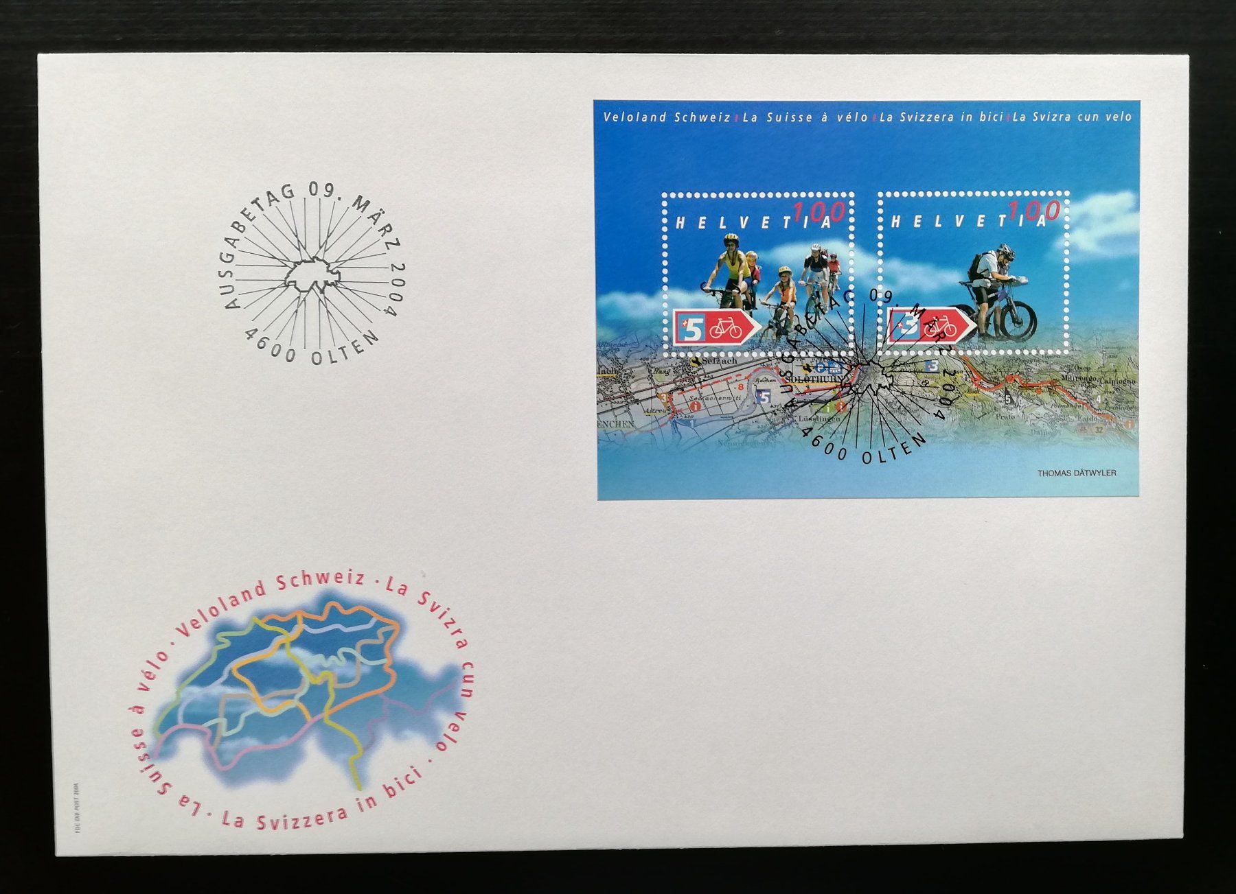 Tutti i francobolli: Schweiz FDC Block Sondermarken Veloland, 2004 – Usato da Gümligen venduto da Fairseriver