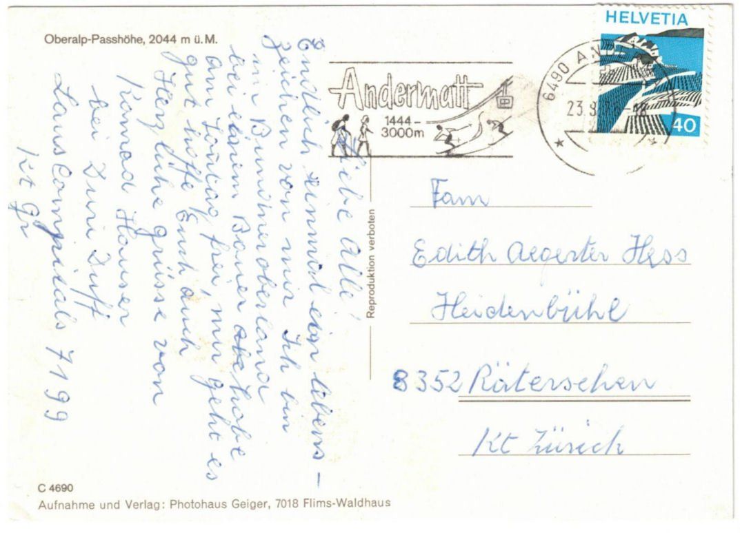 Cartoline postali: Oberalp mit Skilift Calmut – Usato da Binningen venduto da Mountainrider 1
