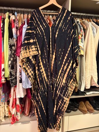 Damen Kaftan Batikmuster Schwarz Gelb Einheitsgrösse Zust...