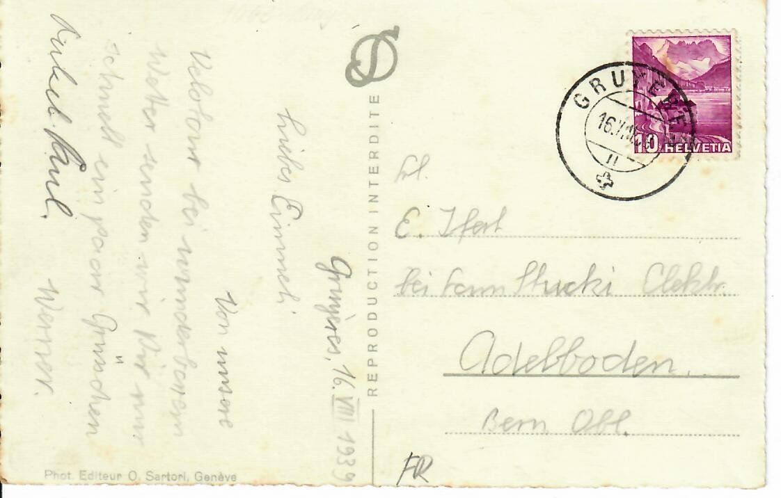 Cartoline postali: Gruyères 1939 – Usato da Hochdorf venduto da Ziegel-16 1