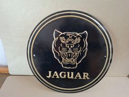 Magnifique Plaque Émaillée JAGUAR – Logo "Growler" Or & Noir