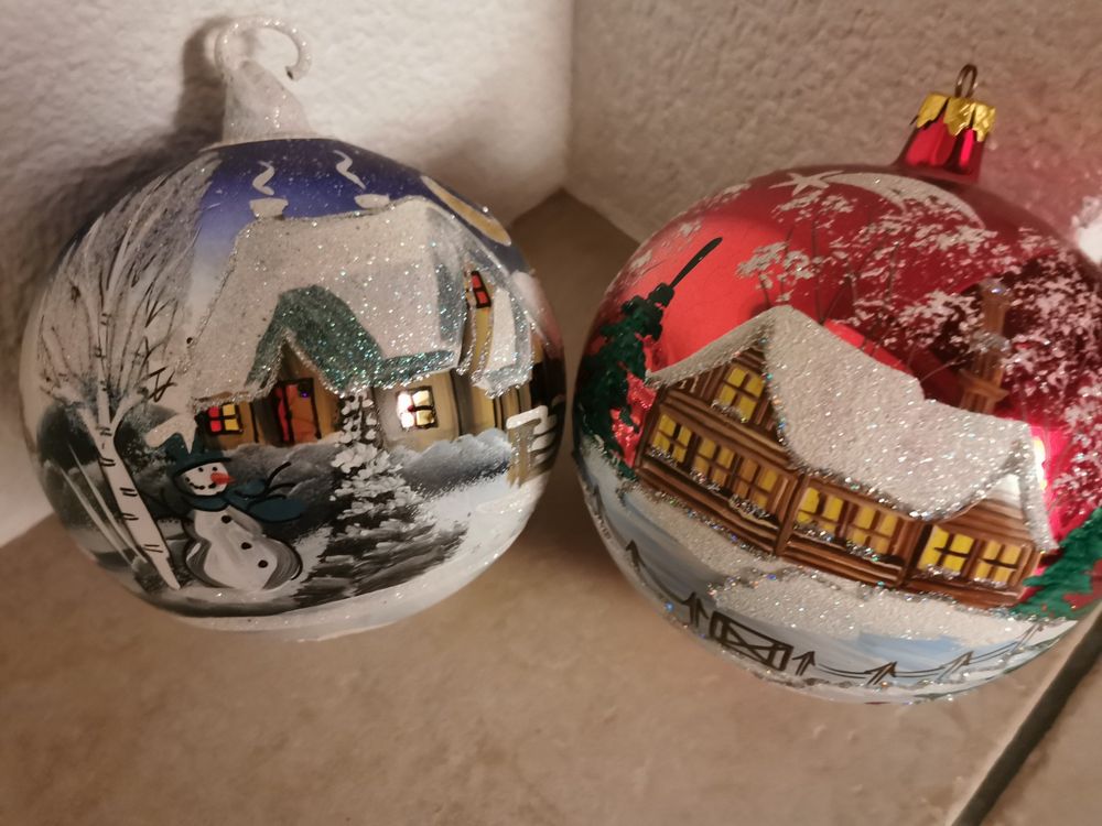 2 Stk grosse, bemalte Weihnachtskugeln / Weihnachtschmuck 15 Kaufen