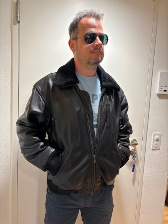 Fliegerjacke Leder schwarz, M-L, Pilotenjacke, Lederjacke