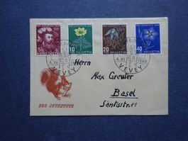 1949 Pro Juventute Satzbrieflein mit Satz Tag der Briefmarke