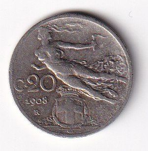 Alle Münzen: Italien 20 cent. 1908s-ss – Gebraucht aus Neuchâtel von karlpierrino
