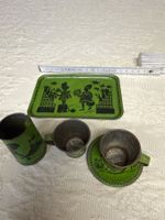 Antikes Blech Teeservice 5-teilig, Kindergeschirr grün, V...