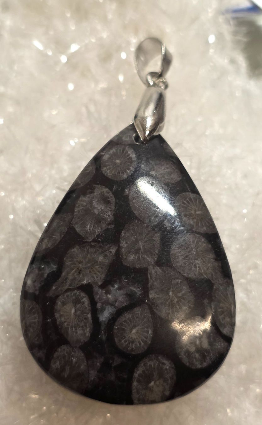 Mineralien & Heilsteine: Schwarzer Korallenjaspis Tropfenanhänger E – Neu und originalverpackt aus Matzingen von Shay_Crystalz 1