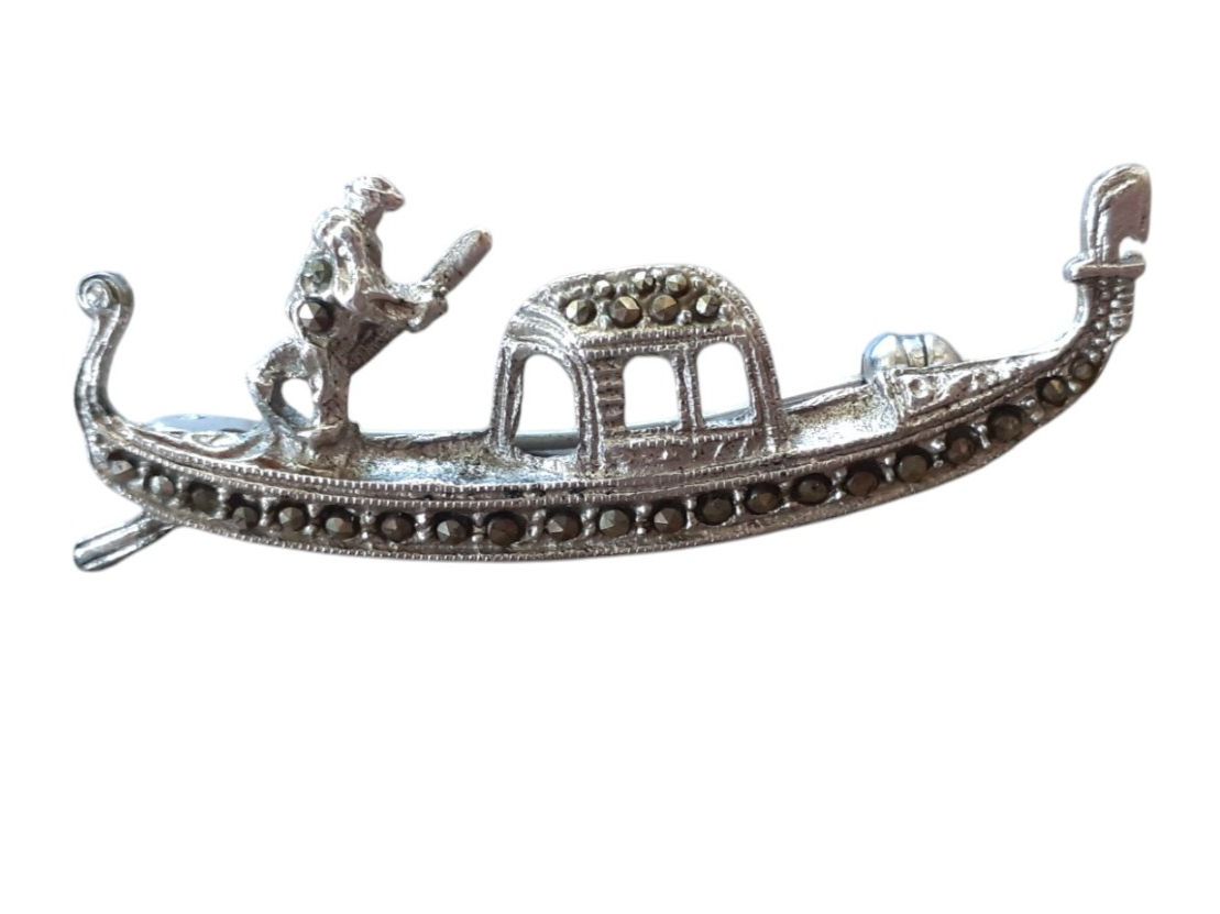 Spille & Fermagli: Brosche Silber Markasiten Jugendstil Gondel Venedig – Usato da Mörschwil venduto da antiksalon