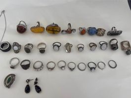 Silber Schmuck-Konvolut 925: Grosse Ringe-Sammlung mit Berns