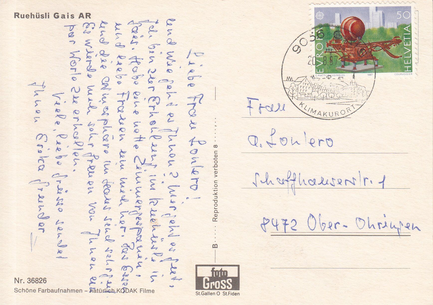 Cartoline postali: Gais Ruehüsli 1987 – Usato da Bürglen TG venduto da StampGraf 1