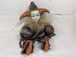 Vintage Porzellan-Puppe Harlekin Wanddeko, Handbemalt