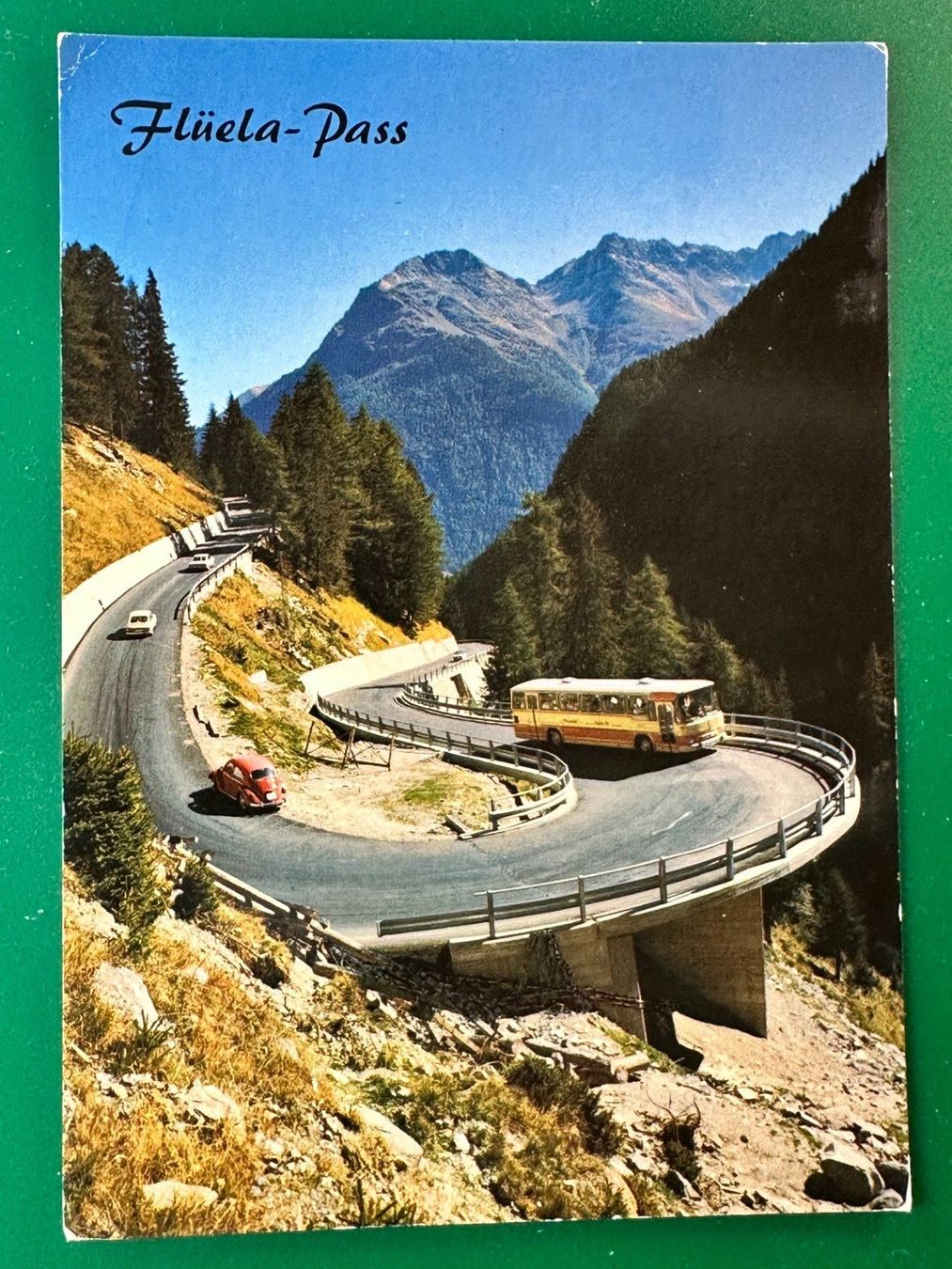 Ansichtskarten: Flüela-Pass - Oldtimer-Busse - VW-Käfer – Gebraucht aus Steg VS von _vinci_
