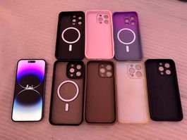 iPhone 14Pro Max, 128GB, Deep Purple mit 7 Hüllen