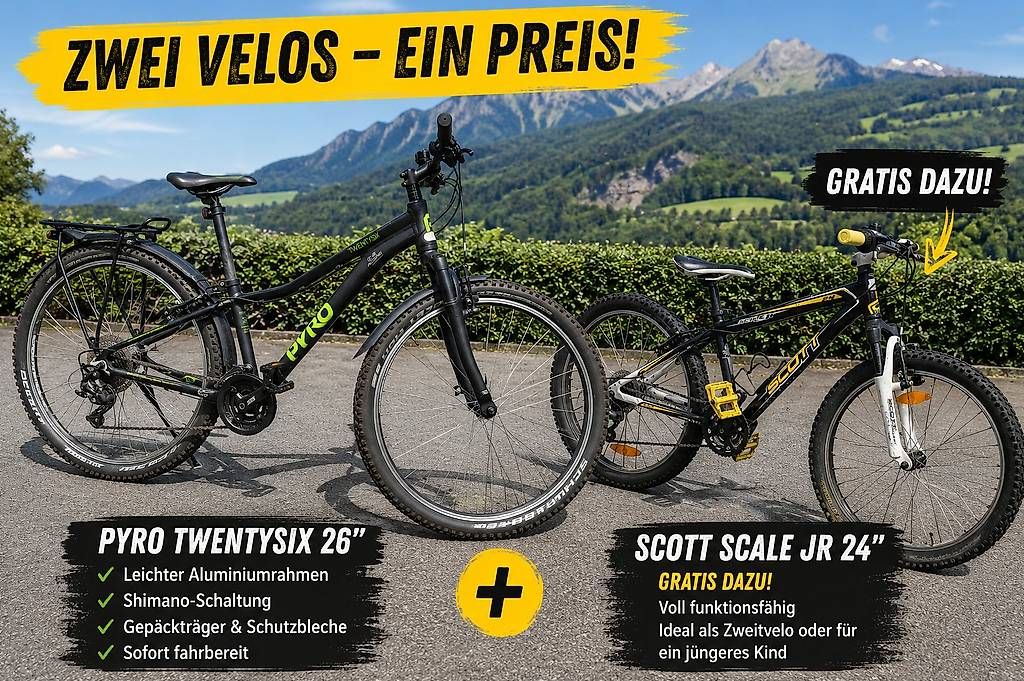 Pyro Vélos: Pyro Twentysix Small 26"  GRATIS Scott Scale JR 24" dazu! – D'occasion à Horw par Mred