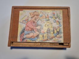 Jeu de construction en bois vintage, année 1940-1950
