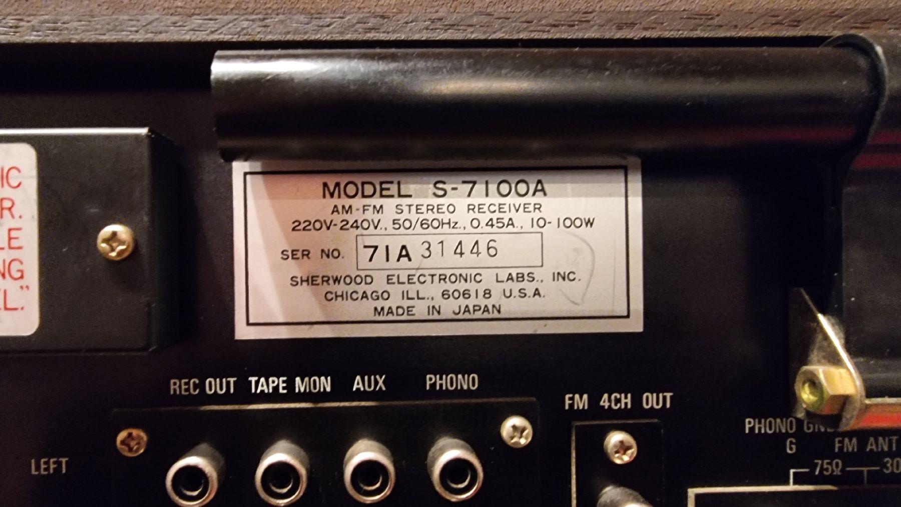 Ricevitori: Sherwood S-7100A – Usato da Schöfflisdorf venduto da Silvervintage.CH 8