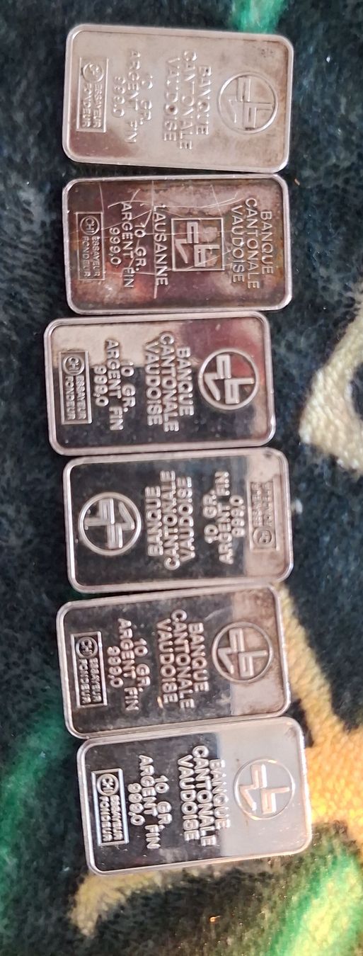 Metalli preziosi: 6 lingots argent 10 gr BCV  – Usato da Roche VD venduto da Monde001