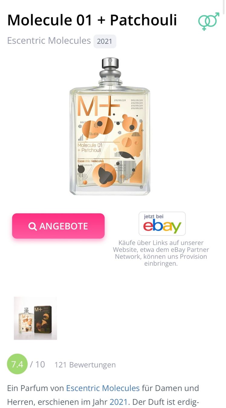 Profumi & Eau de Toilette: Molecule 01 + Patchouli Escentric Molecules EDT 2ML – Usato da Zürich venduto da deruja 2