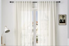 2Stk. halbtransparenter Vorhang Leinenoptik creme 135x245