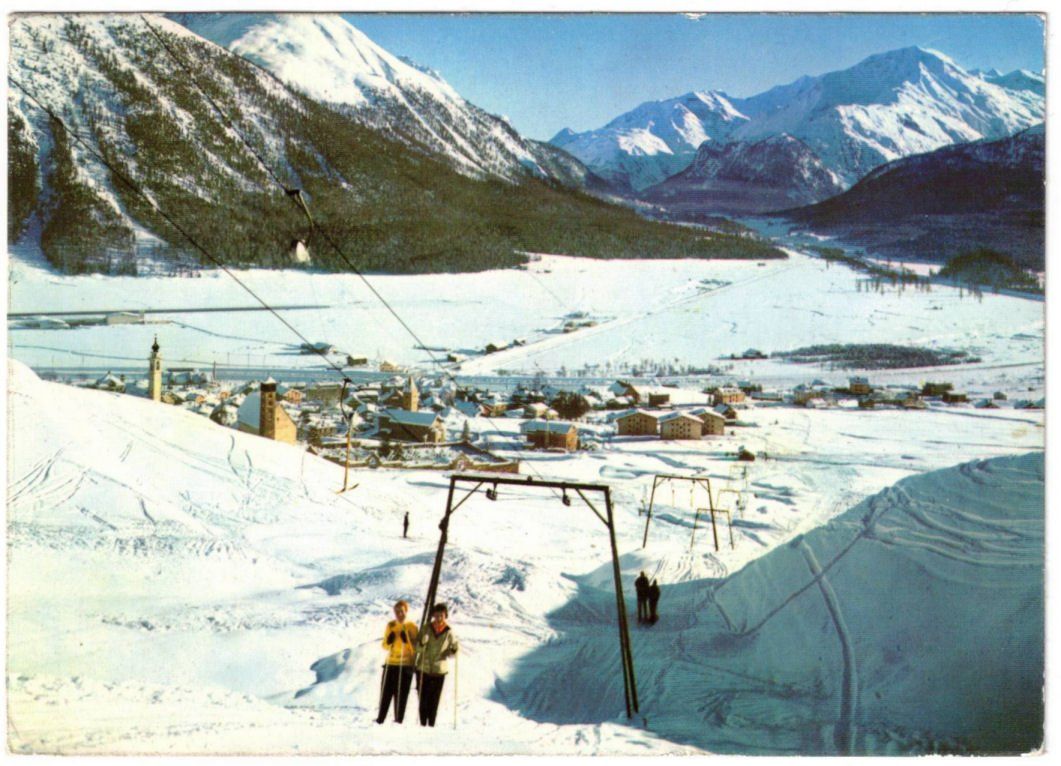 Cartoline postali: Samedan - Skilift mit Dorf – Usato da Binningen venduto da Mountainrider