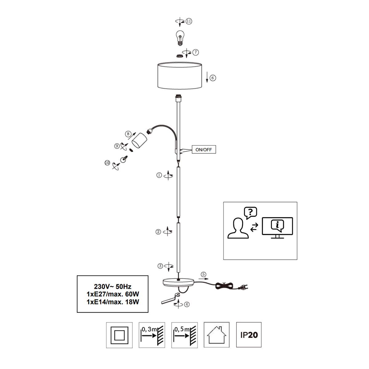 Lampade: Stehleuchte, Leselicht, 170 cm Höhe – Nuovo (secondo la descrizione) da Kreuzlingen venduto da Smart-Light 3