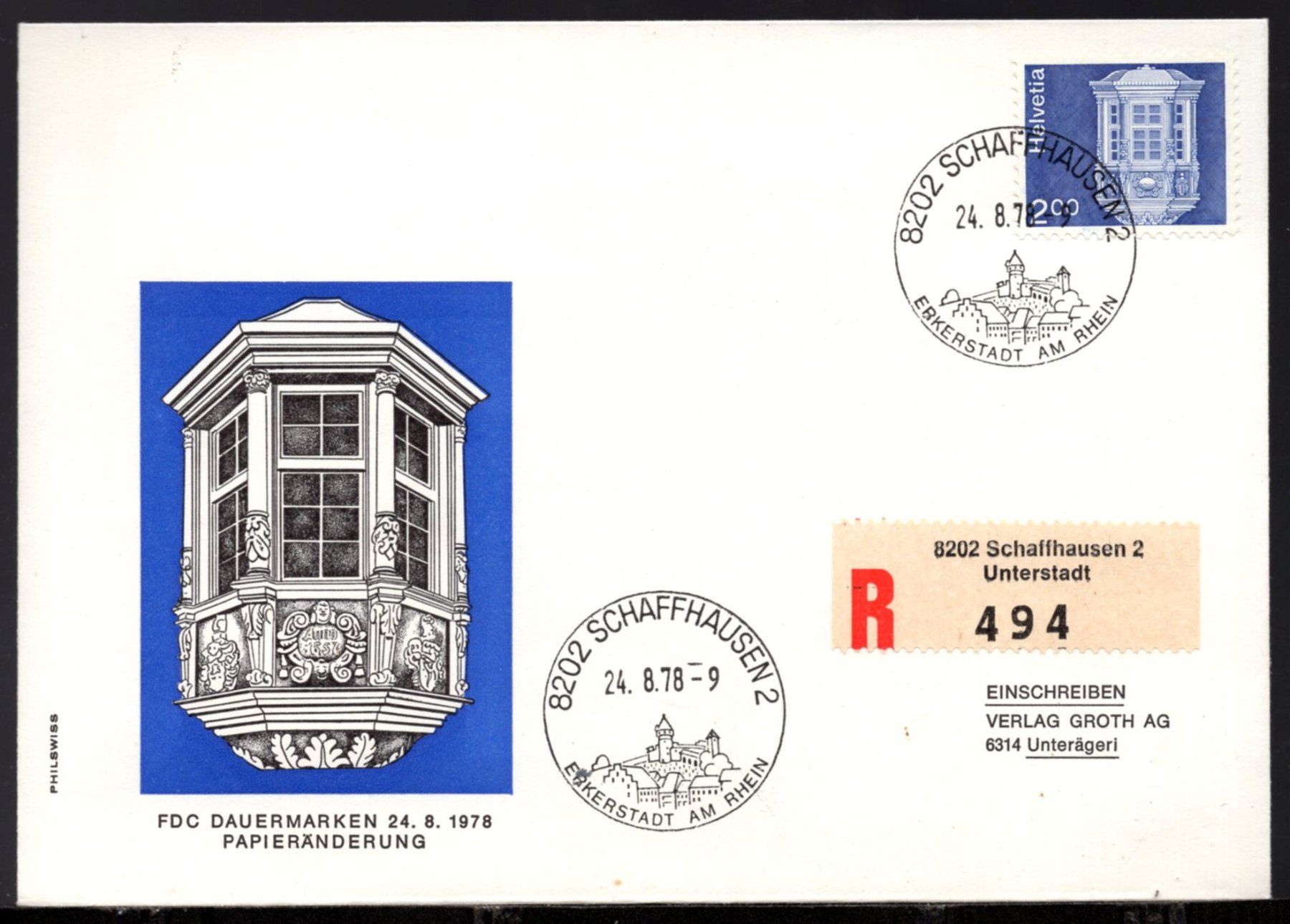 Tutti i francobolli: 24.8.78 / Fr. 2.00 Papieränderungen - FDC – Usato da Aarau venduto da kufi44