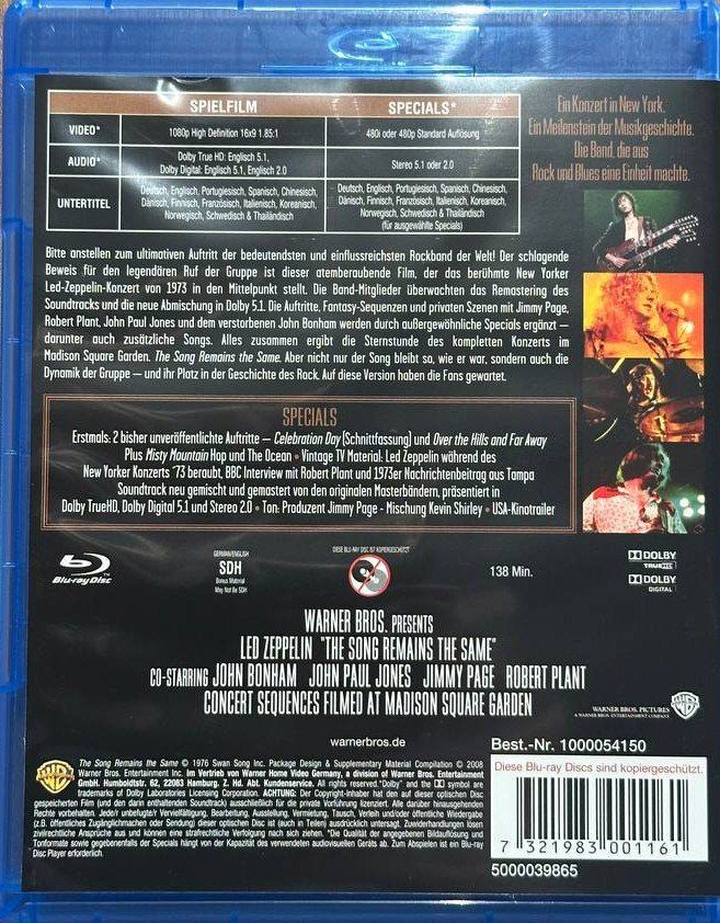 Tutti i DVDs: Led Zeppelin - The Song Remains the Same - Blu-ray Top! – Usato da Beringen venduto da Mantafisch1 1