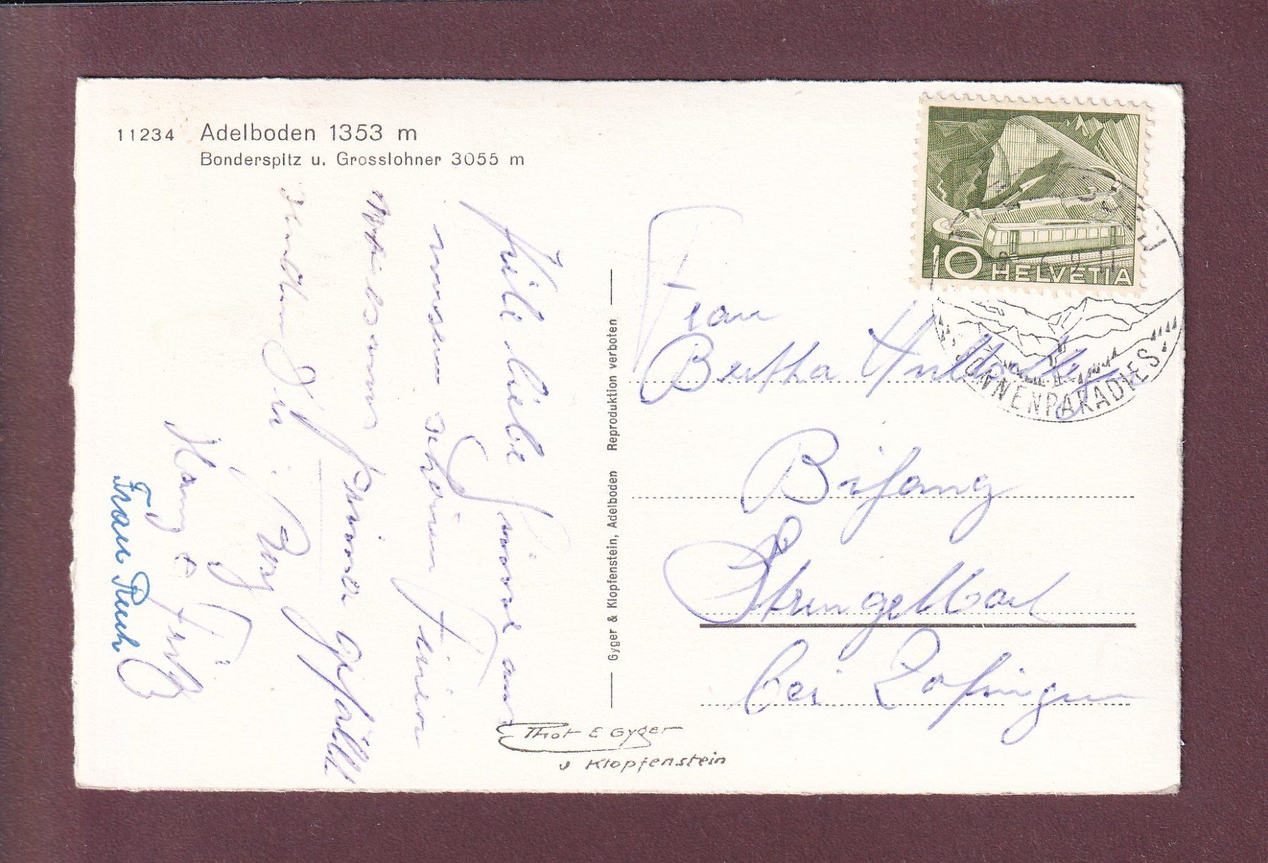 Cartoline postali: ADELBODEN - Bonderspitz - Grosslohner - 1959 – Usato da Pully venduto da nicecards 1