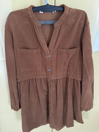 Mini Hemd-Kleid Cord braun mit Brusttaschen