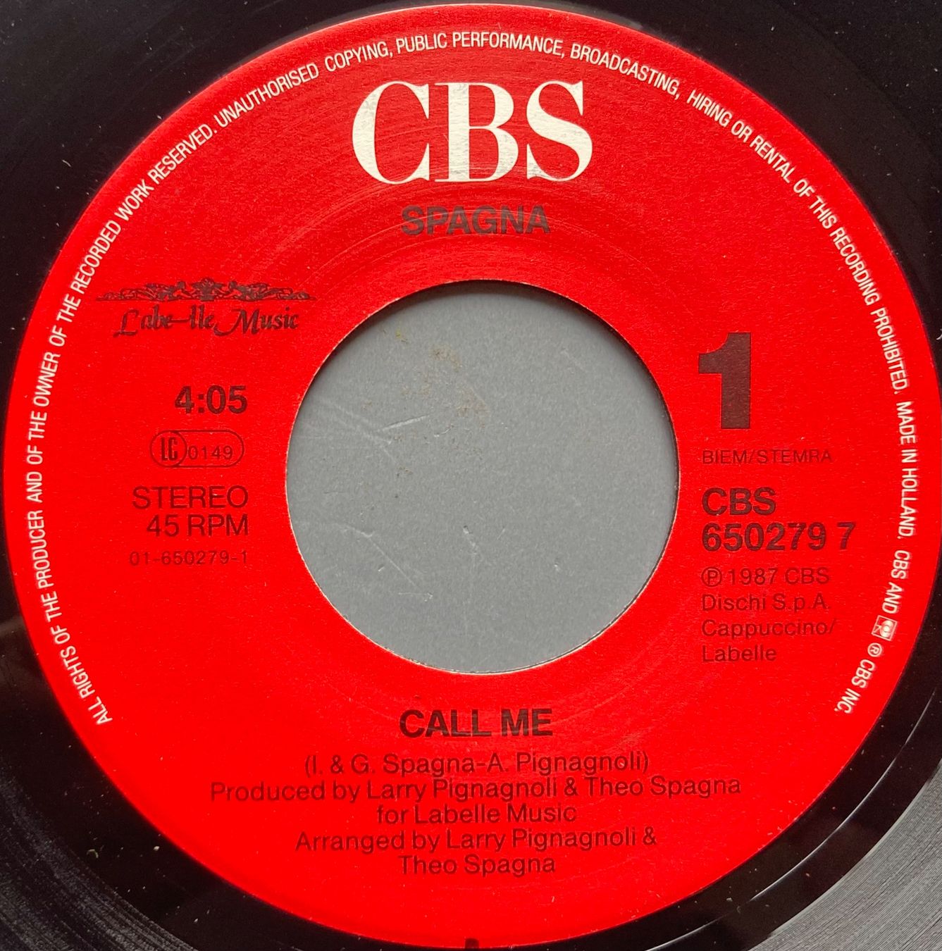 Dischi in vinile: SPAGNA - CALL ME – Usato da Poliez-Pittet venduto da Newtown-Records 2