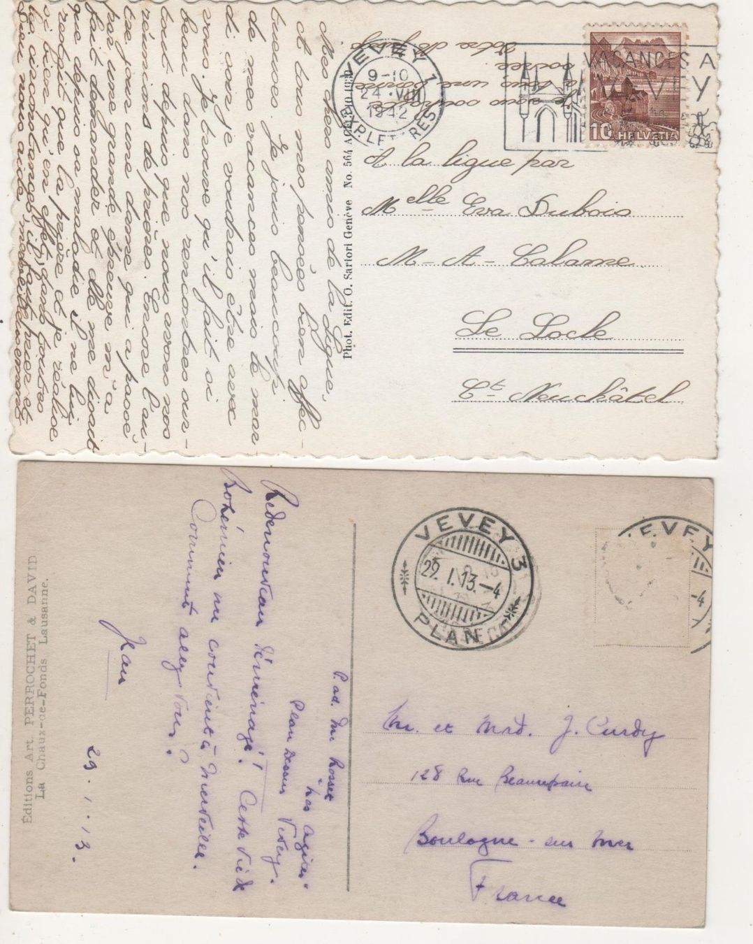 Cartes postales: 2 Ansichtskarten Vevey 1913+1942 – D'occasion à Remetschwil par Hofiii 1