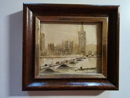 Miniatur Gemälde London Brücke Aquarell