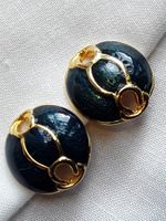 Vintage Email/Gold Petrol Ohrclips 80er Jahre
