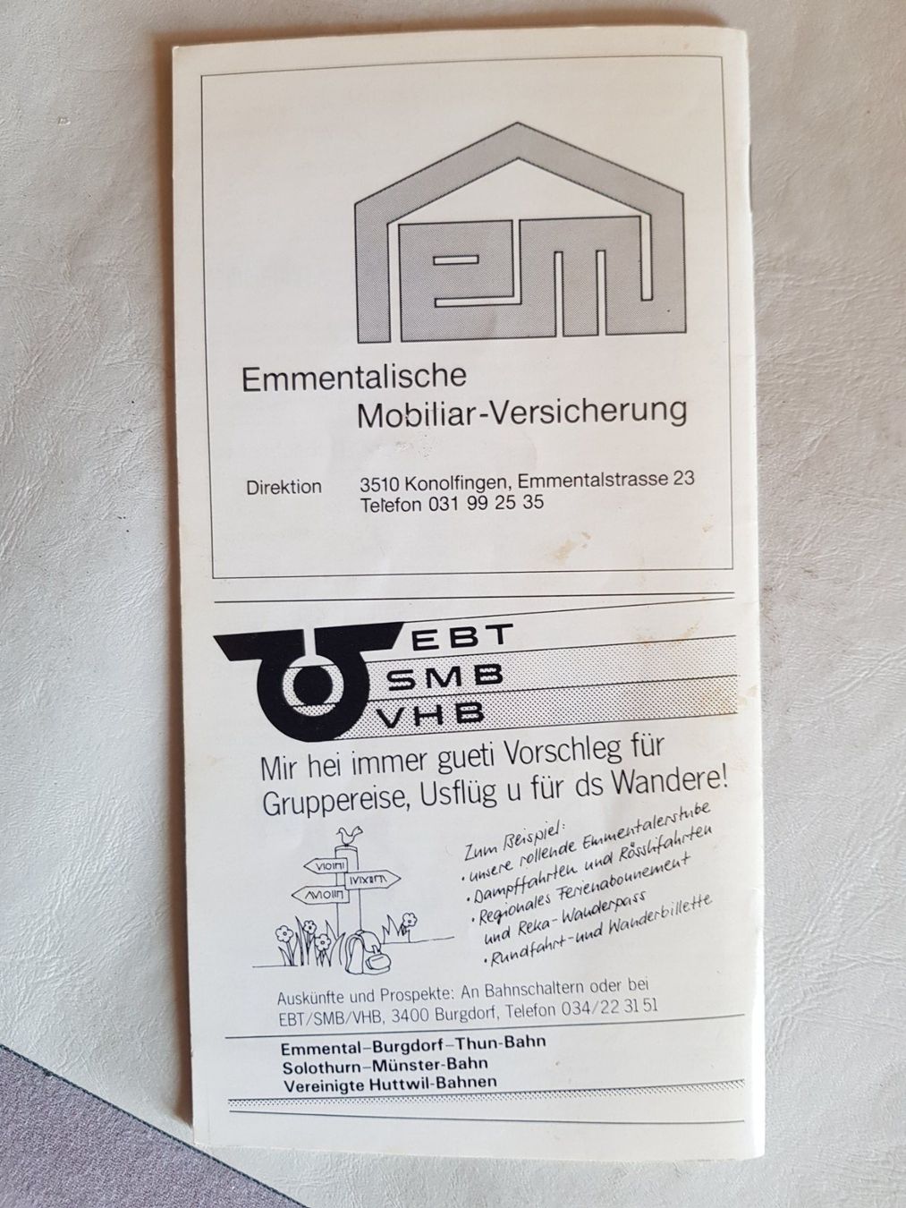 Dokumente: Vintage Flyer Prospekt Emmental Wanderland 1985 – Gebraucht aus Walterswil BE von Lonitti 1