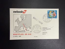 Swissair Erstflugbrief Zürich-Malta 1986