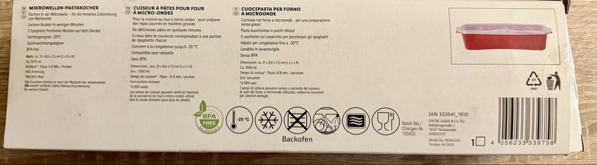 Elettrodomestici da cucina: Dampfgaren mit Mikrowellen , Spaghetti mit Mikrowellen  – Nuovo (secondo la descrizione) da Bremgarten AG venduto da 2N1 6